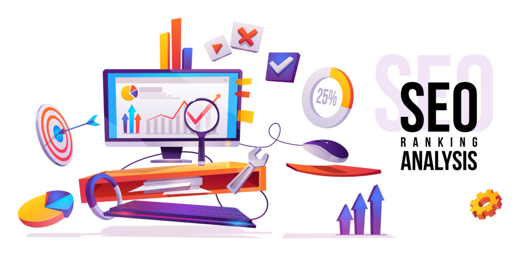 Image showing SEO Ranking Analysis With Screen Mouse and Graphs Going Up